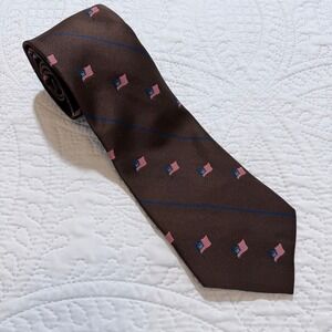 Prince Consort Necktie Mens Brown 76 American Flag Polyester‎ Tie USA New